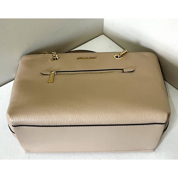 New Michael Kors Jet Set Medium Front Zip Chain Tote Leather Buff - Picture 2 of 6